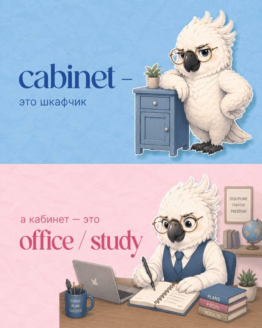 cabinet это шкафчик, а кабинет это office или study