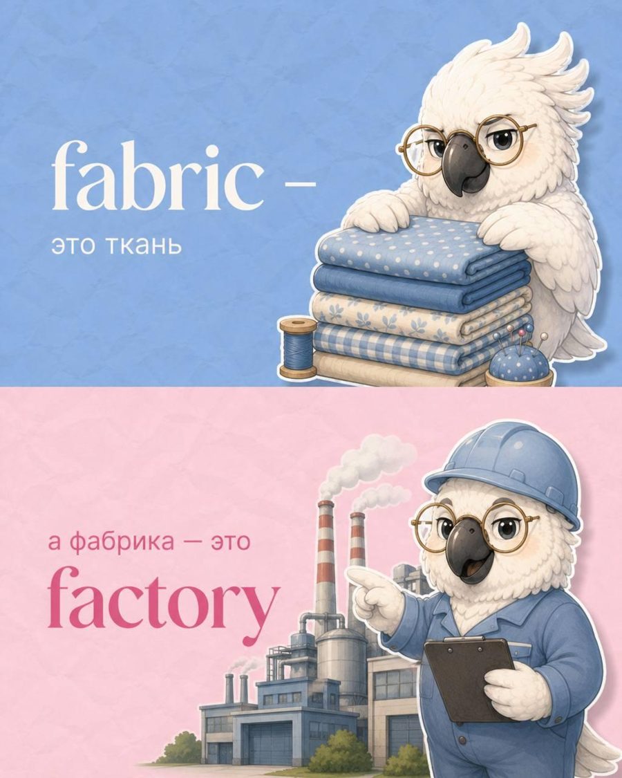 fabric это ткань, а фабрика это factory